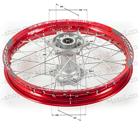 Диск колесный R18 XR250 (1,85-R18 d=17mm) алюминий/красный / 6х153х125(звезда),6х140х121(диск)