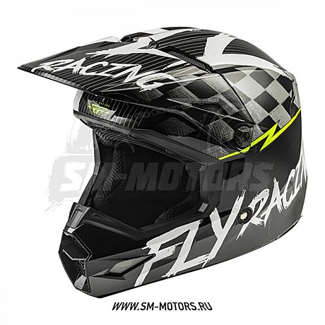 Мотошлем (кроссовый) FLY RACING KINETIC Sketch (ДЕТСКИЙ) черный/белый/Hi-Vis желтый,YМ
