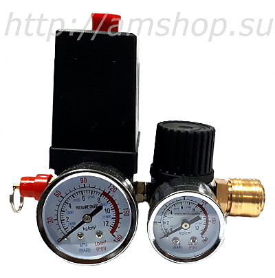 Редуктор давления на компрессор в сборе с манометрами 220 В.